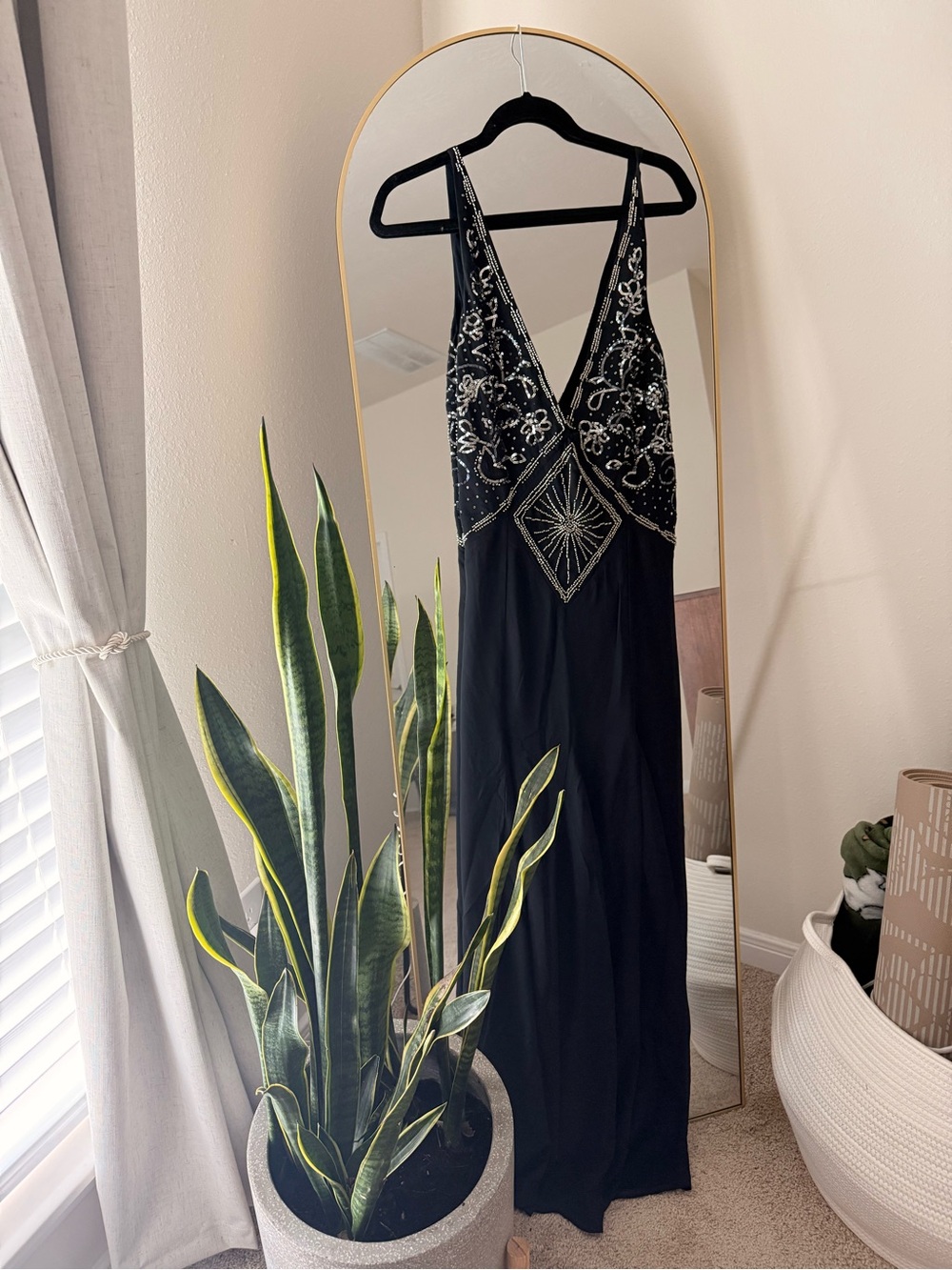 Abercrombie & Fitch Black Beaded V-Neck Maxi Dress